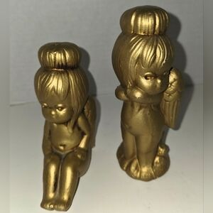 Vintage 2 Flower Child Angels 70s Kitschy Figurines Gold Cherub Collectable
